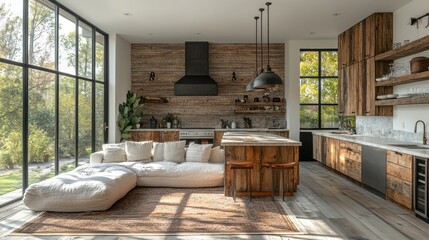 Rustic Modern Kitchen and Living Area Design