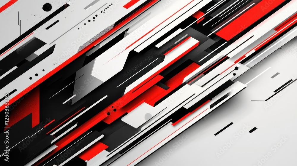Poster dynamic abstract background with bold geometric shapes in red, black and white
