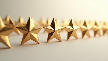 Fototapeta premium Design golden stars in high relief, with a sense of depth and dimensionality, symbolizing excellence and exceptional quality, against a clean, neutral background.