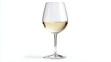 Elegant wine glass filled with white wine.