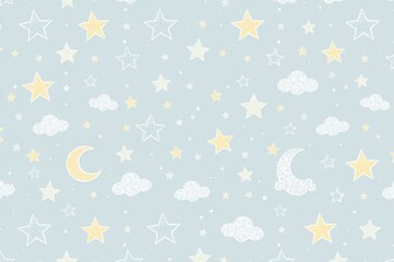 Baby Boy Girl Nursery Pastel Night Sky Seamless Pattern