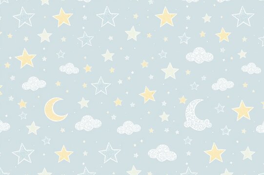 Fototapeta Baby Boy Girl Nursery Pastel Night Sky Seamless Pattern