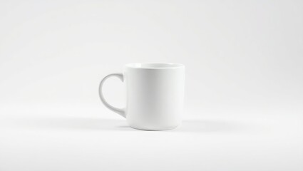 Fototapeta premium A pristine white ceramic mug positioned centrally on a pure white background, with subtle softbox lighting that accentuates the mug's curves and contours, yielding a flawless, commercially viable imag