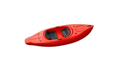 Fototapeta premium Red kayak isolated on white background; water sport recreation