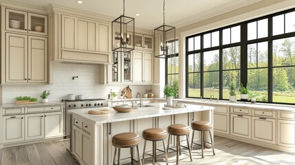 Elegant Farmhouse Kitchen: A Blend of Style, Comfort, and Natural Light