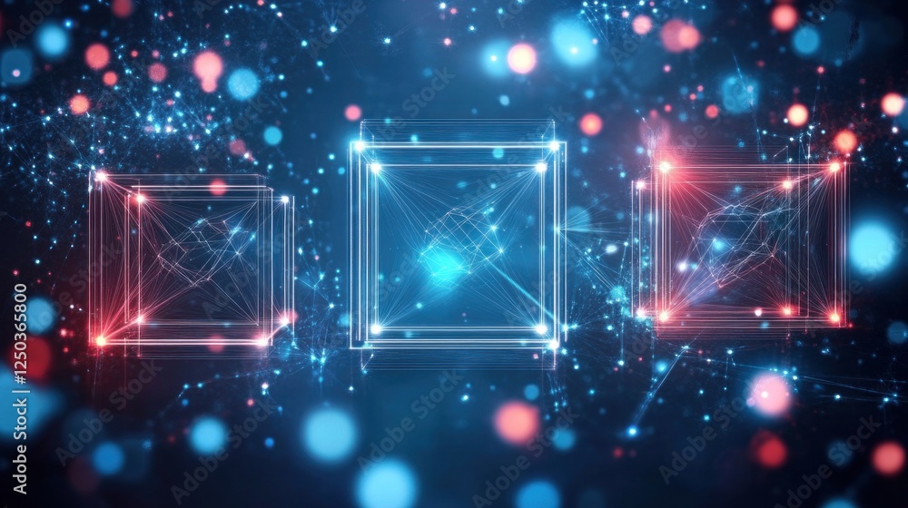 Poster futuristic technology with cubes and networks representing data and ai