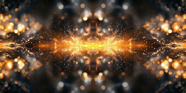 Golden fire sparks expanding in a symmetrical way over a black background
