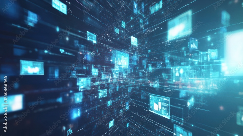 Aufkleber futuristic digital network: abstract data flow and information stream