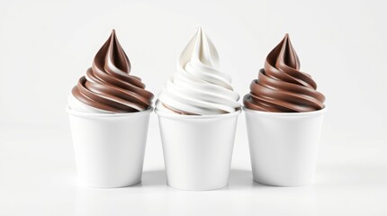 Strawberry, Vanilla, and Chocolate Frozen Yogurt & Soft Ice Cream Mockup Collection in Blank Paper Cup Packaging with Isolated Background