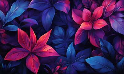 Vibrant tropical leaves, dark background, floral design, website banner