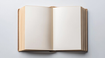 blank open book with beige cover and white pages isolated on a white background