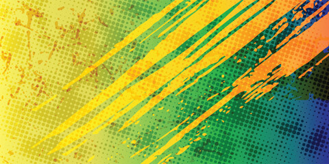 Yellow and blue background with grunge pattern and dots.