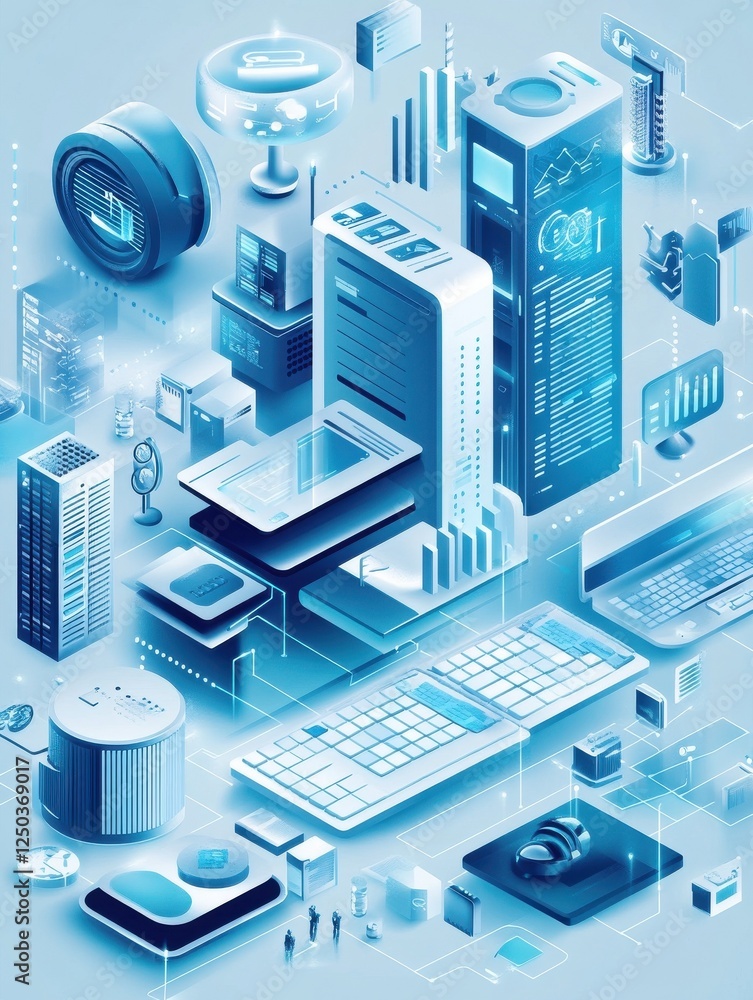 Poster isometric seo concept. search engine optimization, media marketing and web business tools. seo servi