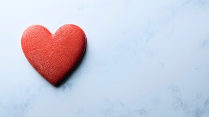 Fototapeta premium Red Heart Shape on Light Blue Marble Background for Romantic Theme