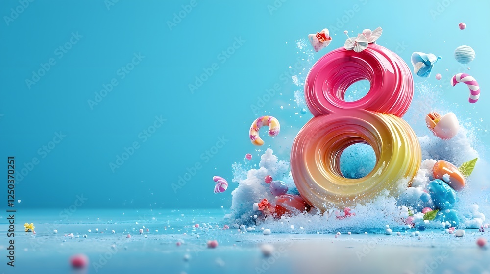 Poster captivating abstract digital art featuring a dynamic and colorful explosion of fluid swirling shapes