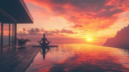 Fototapeta premium Serene Poolside Yoga at Sunset