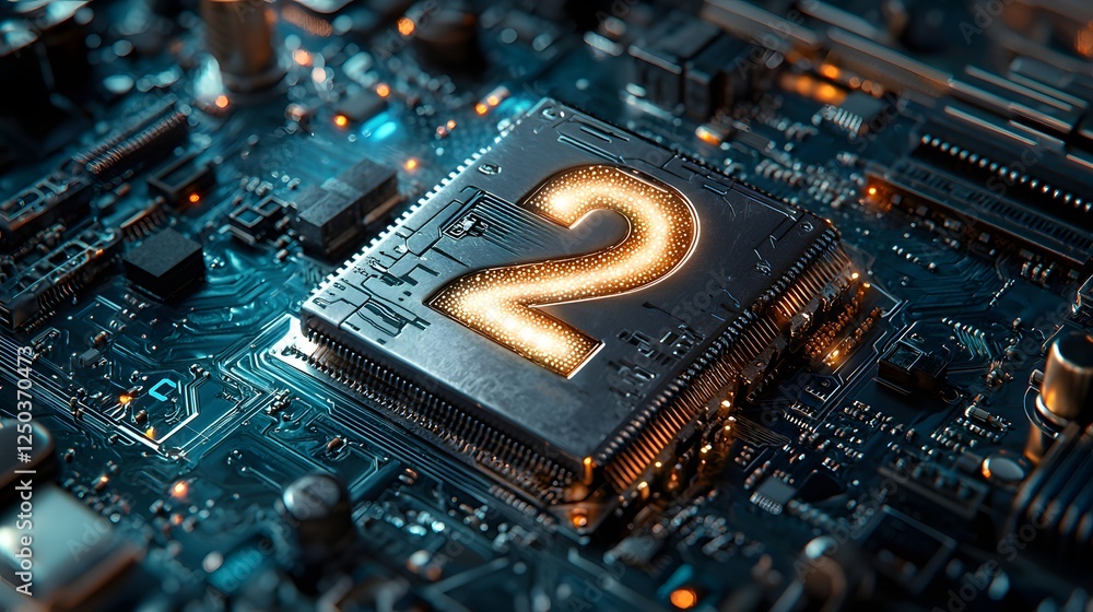 Poster cutting edge computer chip technology intricate circuitry on motherboard powering digital innovation