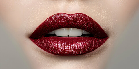 Obraz premium Close-Up of Glossy Red Lips with Perfect Smile and Smooth Texture