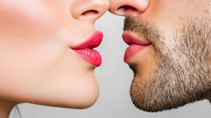 Obraz premium Romantic Close-Up of Couple's Faces with Soft Lips Ready to Kiss
