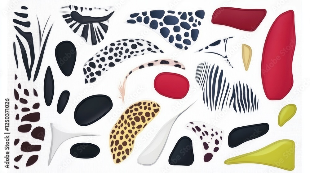 Poster abstract shapes and patterns in various colors and textures for design use.