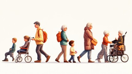 Obraz premium Families with children protection. Disabled and retired people financial support. Social security, social-security benefit, care allowance metaphors. Vector isolated concept metaphor illustrations