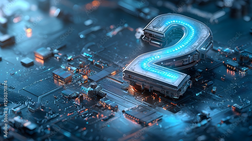 Poster Futuristic digital circuit board with glowing binary code microchips and abstract technological elements  Represents the concept of intelligence cybersecurity