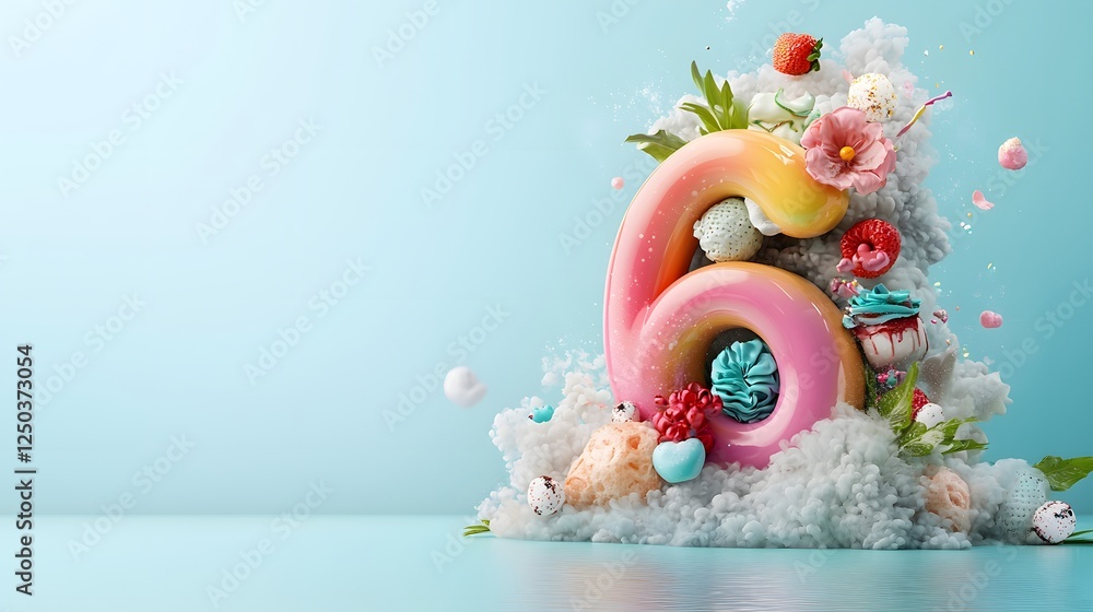 Aufkleber whimsical and surreal digital artwork featuring a composition of geometric shapes colorful flowers a