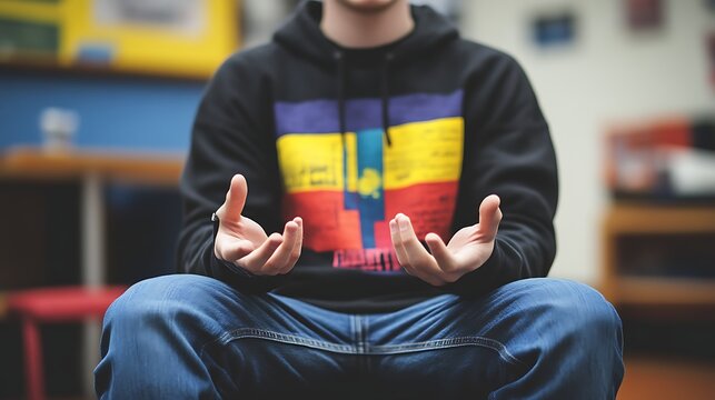 Student meditating in classroom