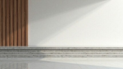 Modern Minimalist Concrete Steps and Wood Panel Wall Interior Design
