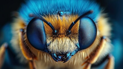 Detailed Portrait of a Bee: Intricate Compound Eyes and Fuzzy Texture