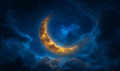 Crescent Moon Night Sky Clouds Stars