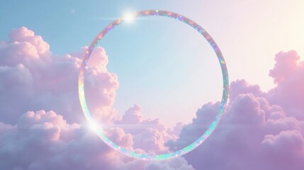 Pastel Sky with Iridescent Circular Frame Dreamy, Serene, and Magical Background for Design Projects