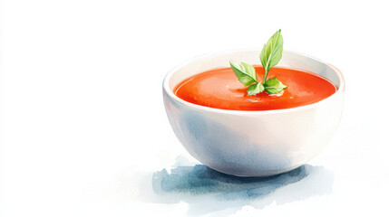 Creamy roasted red pepper soup with basil garnish
