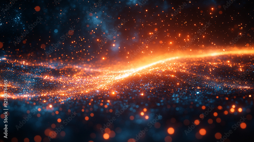 Poster abstract orange blue glowing particle background digital art design texture wave light space shiny