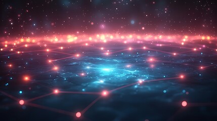 A futuristic visualization of a cyber network with bright blue and orange nodes connecting different parts of the world symbolizing information flow