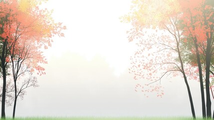 A serene autumn landscape with colorful trees and misty background.