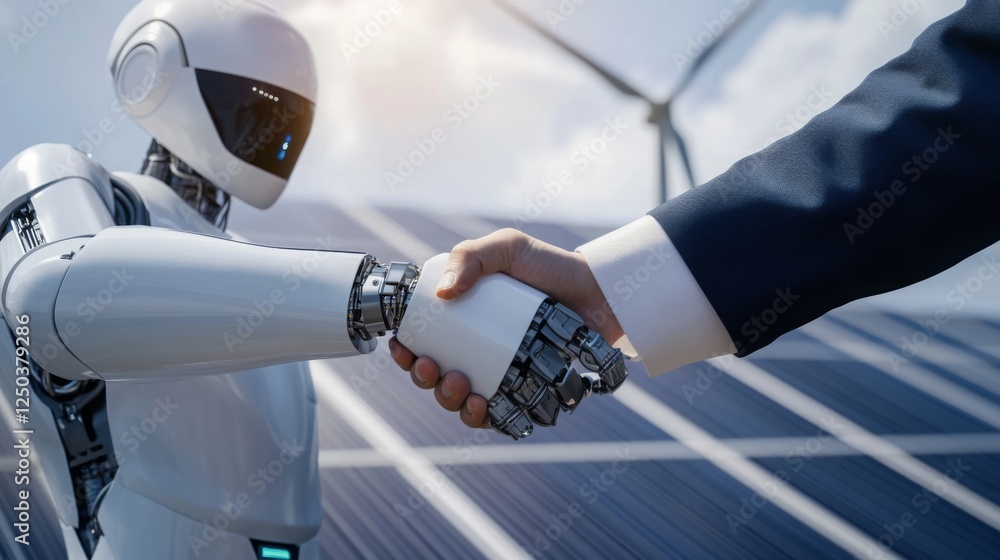 Aufkleber a humanoid robot shakes hands with a businessman, symbolizing collaboration between technology and r