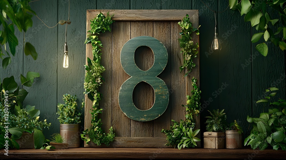 Poster rustic wooden frame adorned with lush trailing greenery and foliage creating a cozy nature inspired 
