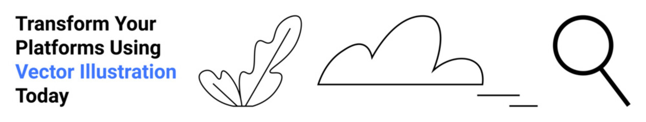 Abstract leaf, cloud and magnifying glass minimal designs inspire creativity and research. Ideal for branding, marketing, education, simplicity themes, innovation, clean UI, flat landing page banner