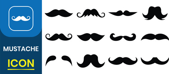 Set of black mustache icons. Silhouettes of moustache vector collection. Different mustache collection. Vector illustration