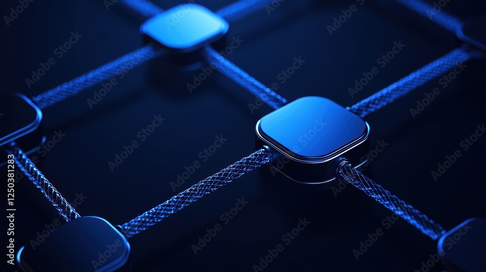 Poster abstract blue network design with nodes and connecting wires