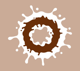 chocolate and milk splash, melted choco brown and milkshake simple shape, cocoa milk waves, dark chocolate milk splashes for advertising dairy cacao products