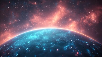 Obraz premium A dynamic electric blue data web overlaying a digital earth representing cloud computing and seamless connectivity