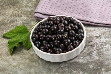 Ripe black currant in the bowl