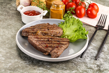 Delicus grilled beef steak with sauce