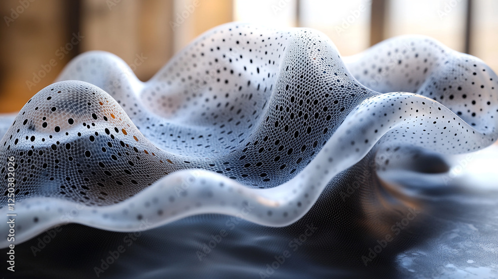 Poster Abstract 3D Render of Elegant White Perforated Wave Design Modern Digital Art Background Texture    