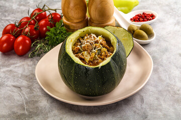 Baked round zucchini with meat