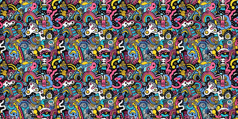 Naklejka premium Cartoon hand-drawn doodles on the subject of summer holidays theme seamless pattern