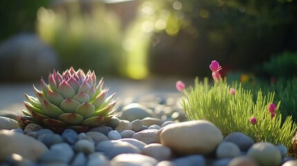 Succulent garden sunset rocks landscaping design