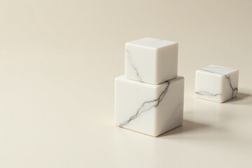 Elegant White Marble Cubes on Neutral Background, Simple Geometric Shapes for Product Display or Minimalist Design